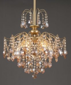Candil moderno de cristal ámbar dorado, 6 luces
