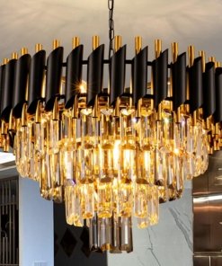 Candil de cristal moderno gris ahumado y dorado, 51 cm, 7 luces