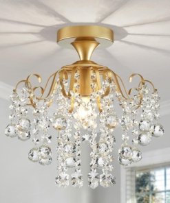 Candil de cristal empotrado al techo, dorado