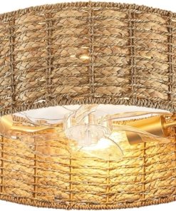 Ventilador de techo boho de ratán con luz