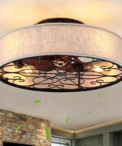 Ventilador de techo con jaula de 51 cm, negro y blanco, boho