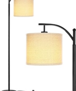 Lámpara de pie LED negra brillante con pantalla