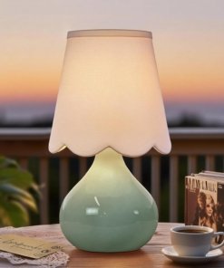 Lámpara de mesa LED inalámbrica de cerámica de 36 cm, blanca