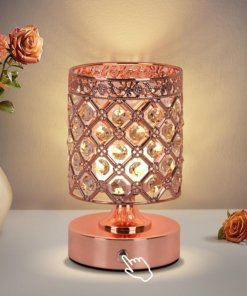 Lámpara de mesa inalámbrica de cristal, oro rosa