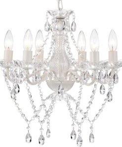 Candil blanco de cristal y acrílico, 6 luces