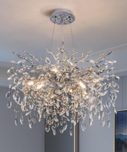 Candil moderno de cristal tipo rama de árbol, plateado, 8 luces