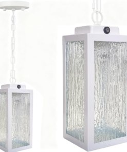 Lámpara colgante para exterior con sensor de atardecer, blanca