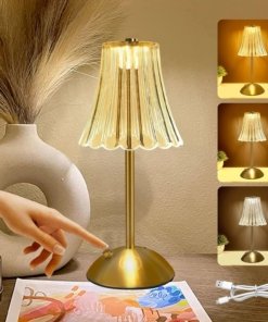 Lámpara de mesa inalámbrica vintage para recámara, dorada
