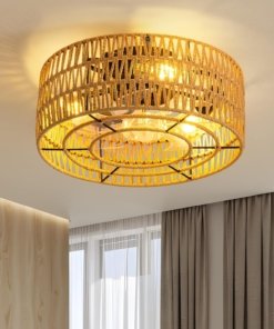 Ventilador de techo boho tipo jaula con pantalla de ratán, 40 cm