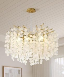 Candil de concha capiz dorado, 61 cm, 8 luces
