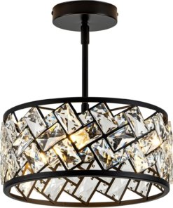 Lámpara de techo de cristal negra, 3 luces