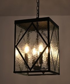 Lámpara colgante de exterior con vidrio ondulado negro, 4 luces