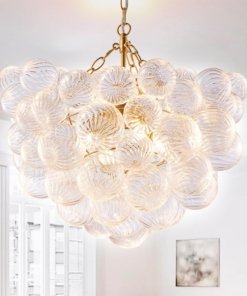 Candil nórdico de burbujas de vidrio ondulado, 4 luces