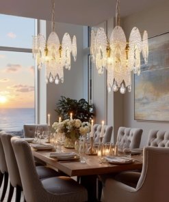 Candil escalonado de vidrio dorado, 33 cm, 4 luces