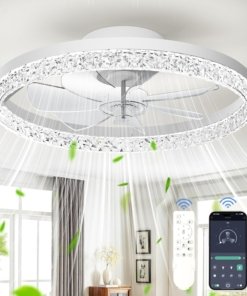 Ventilador de techo con aspas plegables y luz, blanco
