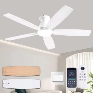 NKPU Ventiladores de techo modernos blancos de 52 pulgadas c