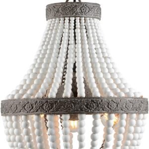 VILUXY Lámpara de araña de cuentas de madera bohemia de 3 lu