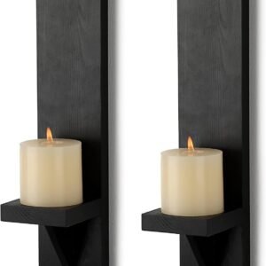 OwnMy Juego de 2 Candelabros de Pared de Madera Rústicos par