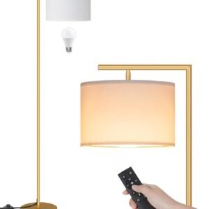 GOEBLESON Lámpara de pie regulable dorada, lámpara de arco m