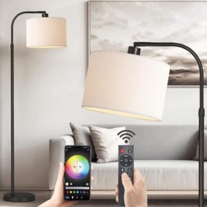 FINNCHY Lámpara de pie negra con control remoto, 1200 lúmene