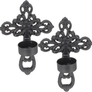 OUNONA Candelabro de hierro fundido en forma de cruz, candel