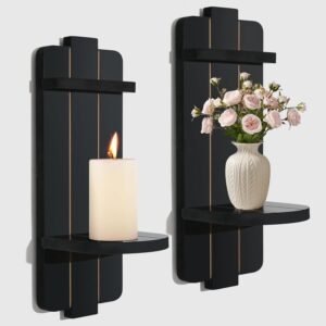 Juego de 2 candelabros rústicos, apliques de pared de madera