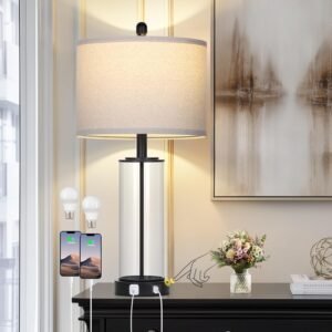 Ruzectt Lámpara de mesa de vidrio negro de 26" para sala de