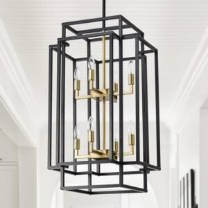HHR Candelabros de vestíbulo negros y dorados de 32 pulgadas