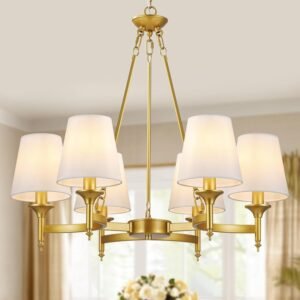 CNRATYE Candelabro dorado con pantallas blancas, candelabros