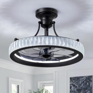 CROSSIO Ventilador de techo negro de 20 pulgadas con lámpara