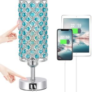 Hong-in Lámpara de mesa de cristal azul, control táctil regu