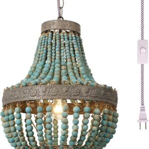 Newrays Lámpara de techo con cuentas de madera estilo bohemi