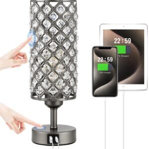 Hong-in Lámpara de mesa de cristal gris, control táctil regu