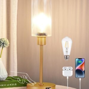 EDISHINE Lámpara de mesa de cristal, lámpara de noche con co