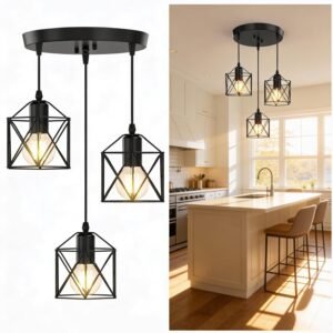 Phaosio Lámpara colgante de granja de 3 luces, lámpara de te