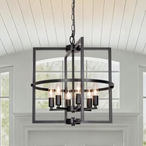 JHLBYL Candelabro negro, 6 luces para comedor, vestíbulo, ac