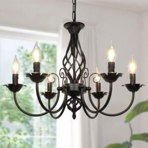 6-Luz Candelabro de Granja para Sala de Estar, Lámpara Colga