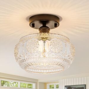 Tbaoinla Lámpara de techo semiempotrada, base de metal negro