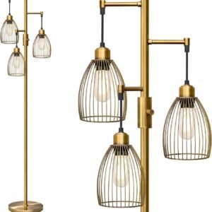 Torondo - Lámpara de pie regulable, árbol de latón antiguo,