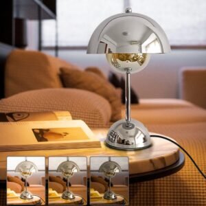 Lámpara de mesa de hongo plateada, lámpara de control táctil