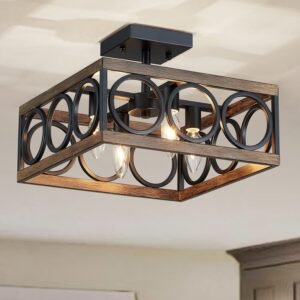 XINGQI Lámpara de techo rústica semiempotrada de 13 pulgadas