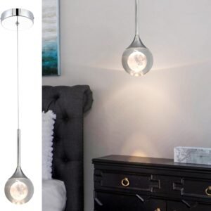 WillWant Moderna lámpara colgante de luna de cristal, cromad