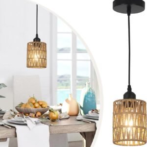 LAMSU Lámparas colgantes de ratán de 1 luz, iluminación colg