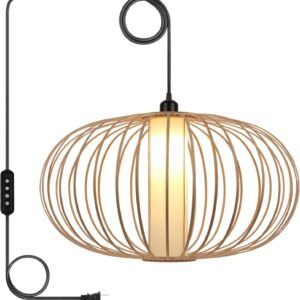 LALISU Lámpara colgante de ratán enchufable, luces colgantes