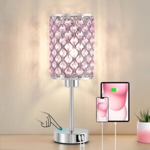 GyroVu Lámpara de mesa de cristal, lámpara rosa táctil con p