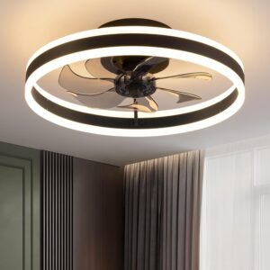 KDG Ventiladores de techo de perfil bajo de 15.8" con luz LE