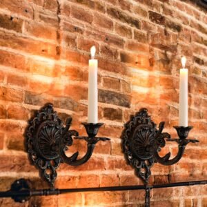 Blulu Juego de 2 candelabros de pared dorados antiguos para