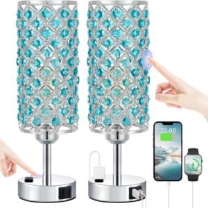 Hong-in Juego de 2 lámparas de cristal azul con control táct