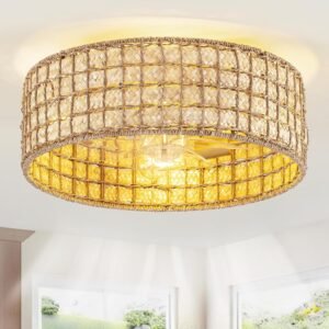 Ventilador de techo de ratán con luces, ventilador de techo