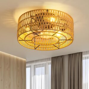 PUSU Ventilador de techo estilo jaula bohemio con pantalla d